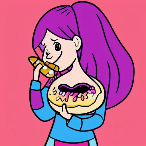 Image similar to Mabel Pines eating a donut, colourful, drawing, masterpiece, high detail, digital art