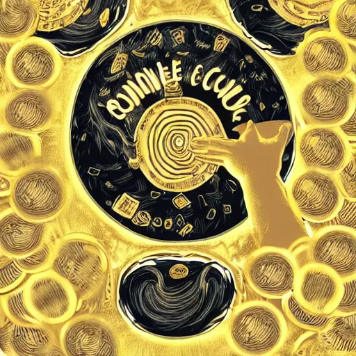 Prompt: A fortune in golden coins, digital illustration by Adam S Doyle