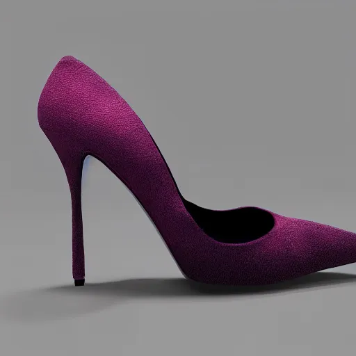 Prompt: pink suede pumps shoes with slim heels and pointed toes designed by neri oxman and tinker hatfield, photorealistic, transluscent, glass, beautiful, architecture, product design, clean, highly detailed, octane render, 8 k, unreal engine, ornate detail