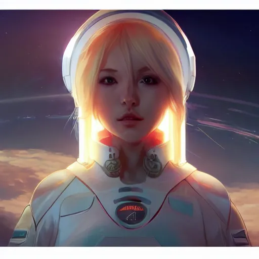 Prompt: blonde anime girl in a futuristic spacesuit, atmospheric, volumetric lighting, glowing lights, 4k, octane, digital painting, artstation, concept art, sharp focus, illustration, art by artgerm and greg rutkowski and alphonse mucha