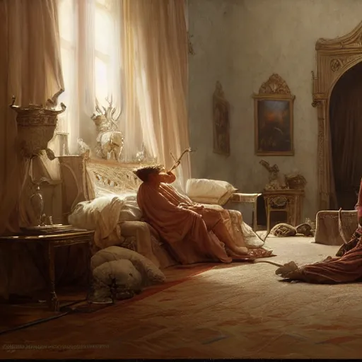 Image similar to the pope is in his bed, scared, because a horned demon is attacking the pope. highly detailed painting by gaston bussiere, greg rutkowski, craig mullins 8 k