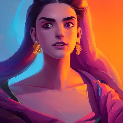 Image similar to portrait of beautiful woman, maya ali mage, gloomhaven, dynamic lighting, gaudy colors, octane render aesthetic, matte painting concept art, official fanart behance hd artstation by jesper ejsing, by rhads and makoto shinkai and lois van baarle and ilya kuvshinov and rossdraws