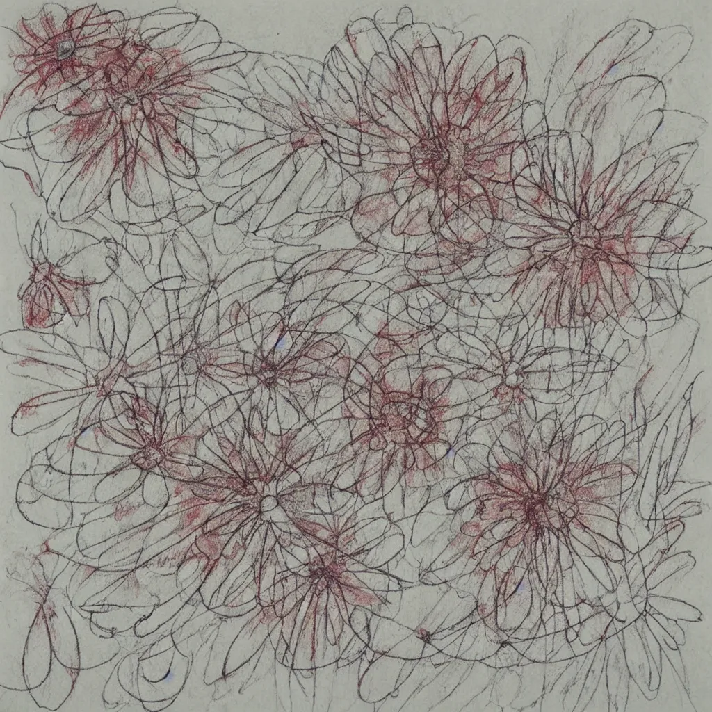 Image similar to a drawing on squared paper representing flower and stain and scribbles by cy twombly, gallery art, contemporary