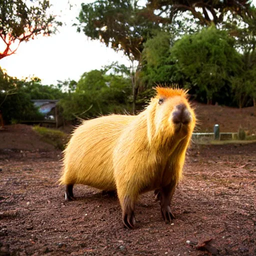 Prompt: capybara with red glowing ring above its head