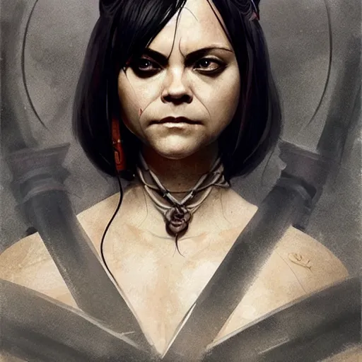 Prompt: Christina Ricci as an Samurai warrior, highly detailed, artstation, greg rutkowski and Frank Frazetta