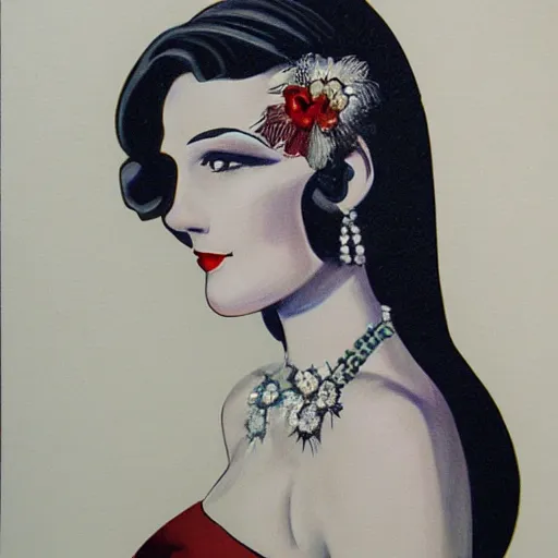 Image similar to art deco lady, detailed, photorealistic