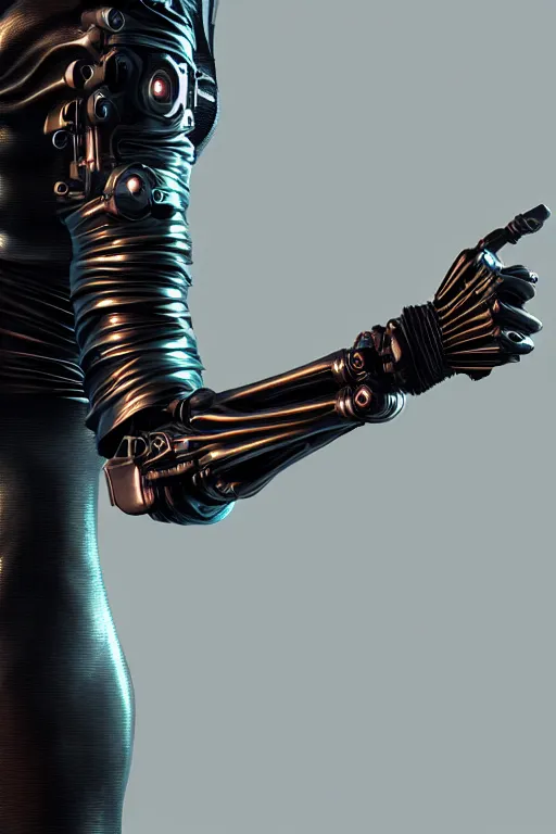 Image similar to a cyberpunk dark metallic arm prosthesis realistic proportions, electric, close look, anatomically correct hand and fingers, sci - fi, rpg, digital painting, artstation, concept art, smooth, 8 k frostbite 3 engine, ultra detailed