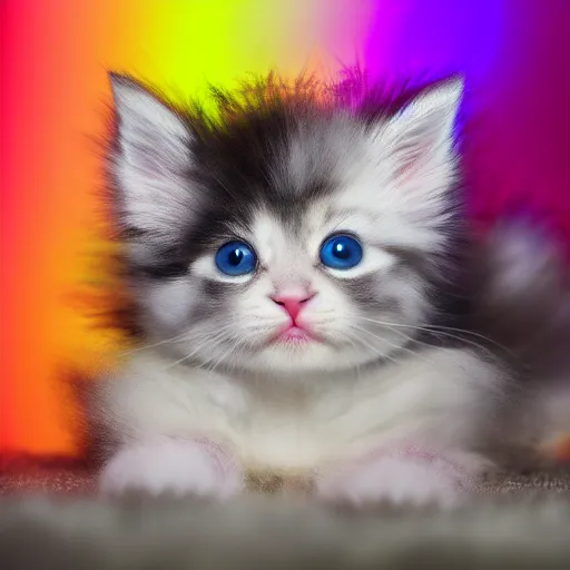 Image similar to cute fluffy kitten with rainbow fur and fluffy octopus legs, cinematic lighting, portrait, digital art,