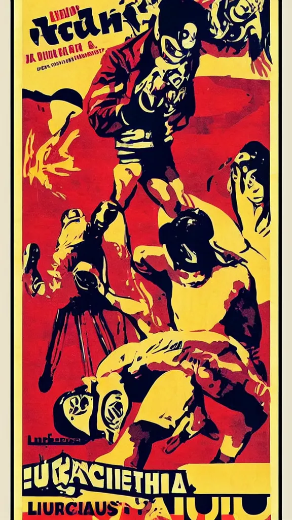 Image similar to lucha libre discjockey, vintage poster