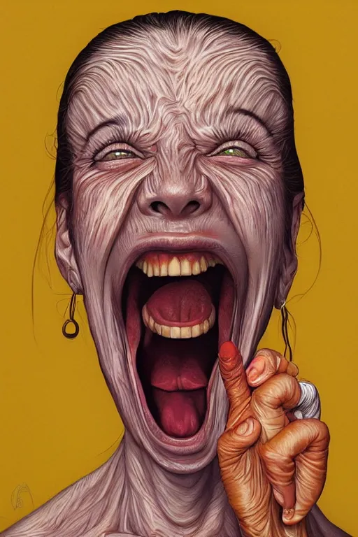 Image similar to portrait of crazy screaming beaing by casey weldon, detailed, realistic skin color