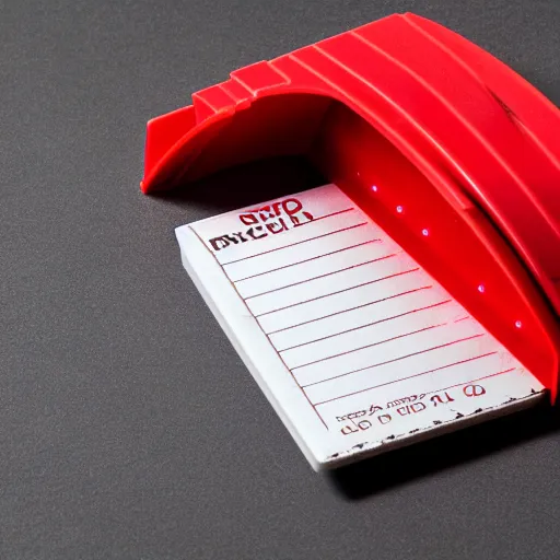 Prompt: bright red plastic computer punch card