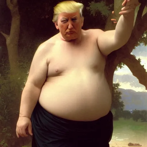 Image similar to Painting of Donald Trump as a troll. Old. Unhappy. Very Fat. Art by william adolphe bouguereau. Very very very very very very much detailed. 4K. Award winning.