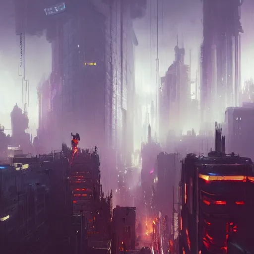 Image similar to victorian cyberpunk city, Trending on artstation, by greg rutkowski