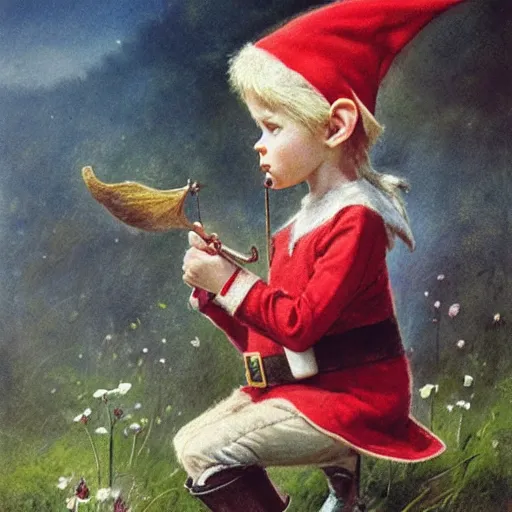 Image similar to lovely elf playing whistle in the nature by jean - baptiste monge, masterpiece