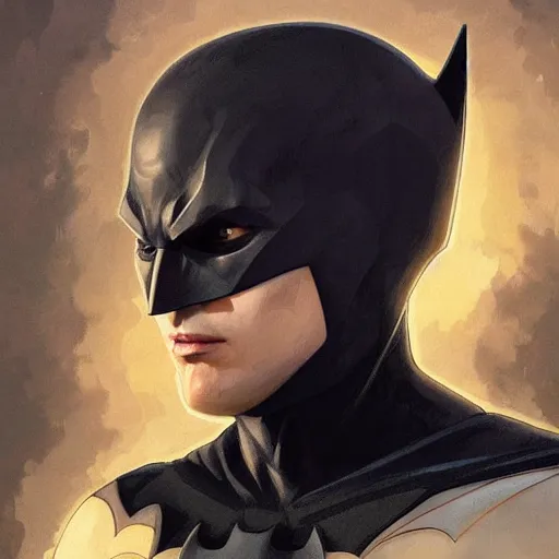 Image similar to portrait of young Batman, intricate, headshot, highly detailed, digital painting, artstation, concept art, sharp focus, cinematic lighting, illustration, art by artgerm and greg rutkowski, alphonse mucha, cgsociety