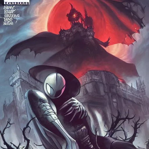 Prompt: comic book cover for'hollow knight vs bloodborne ', art by alex ross