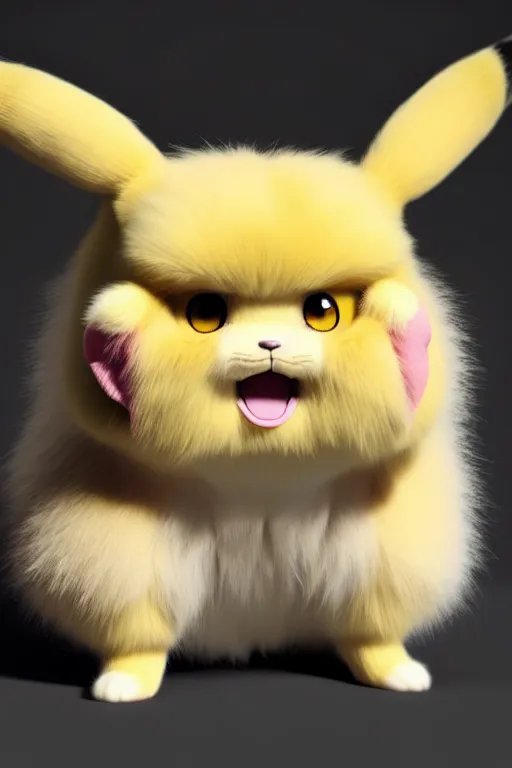 Image similar to high quality 3 d render hyperrealist very cute muted color fluffy! pikachu cat hybrid highly detailed, vray smooth, in the style of detective pikachu, hannah yata charlie immer, soft indoor light, low angle, uhd 8 k, sharp focus