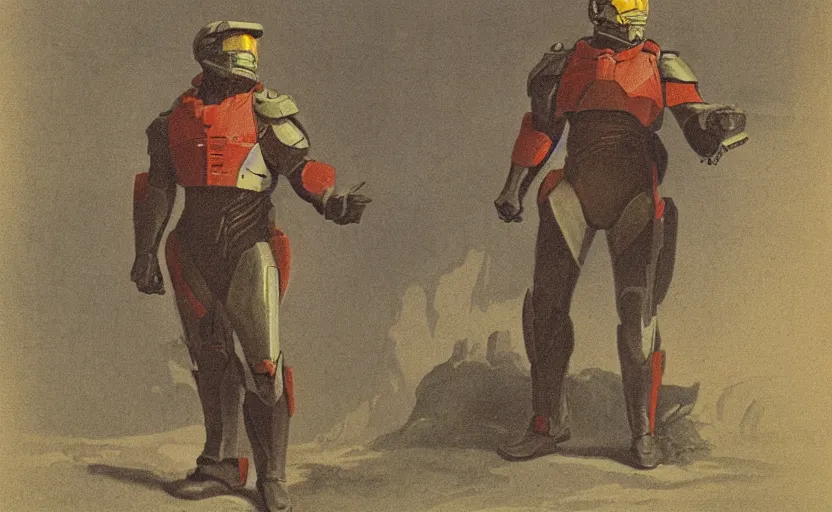 Image similar to color lithograph of master chief by adolphe millot