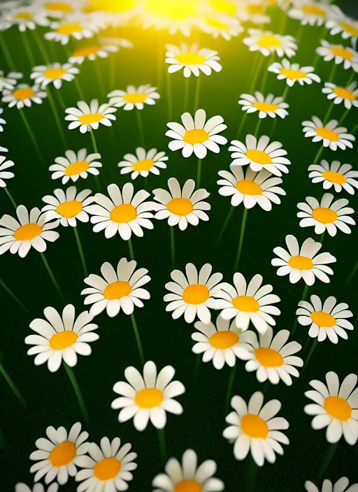 Image similar to bright flowerpatch of smooth daisies by zaha hadid, up close shot, sharp focus, global illumination, radiant light, irakli nadar, octane highly render, 4 k, ultra hd,