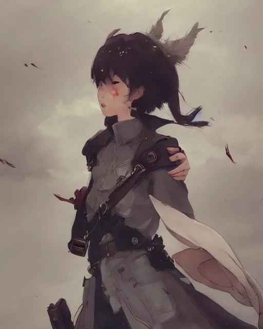 anime visual of a girl with short hair, dark atmosph