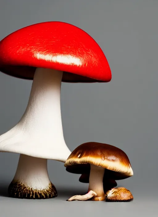 Prompt: studio portrait still of cute creature sitting next to a mushroom, 8 k, studio lighting, key light,