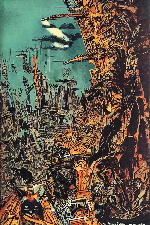 Image similar to Cats at war, poster by Philippe Druillet