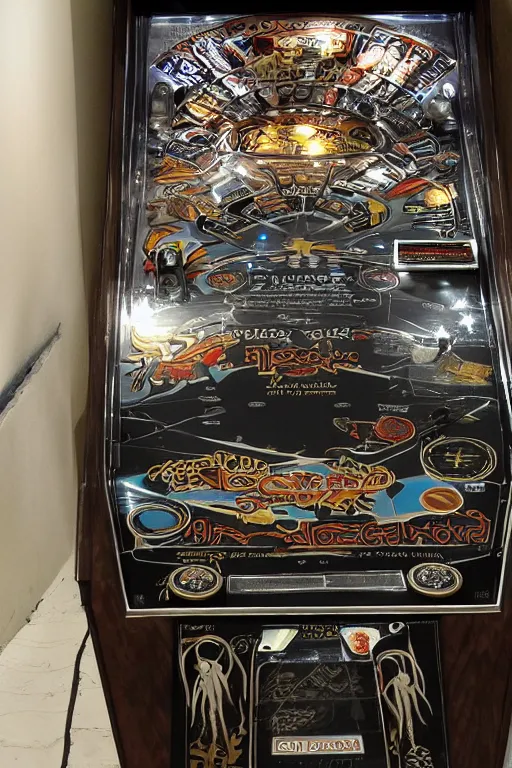 Image similar to pinball machine designed by HR giger