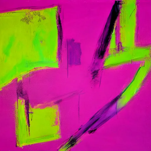 Image similar to gestural abstraction painting in hot pink, lime green, and purple