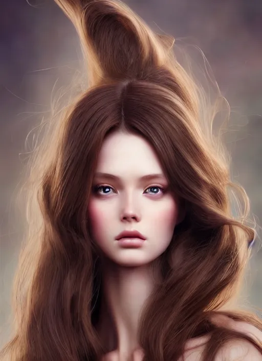 Image similar to a gorgeous female with long brown hair, photo by tim walker, realistic, full body shot, wide angle, sharp focus, 8 k high definition, insanely detailed, intricate, elegant, art by stanley lau and artgerm, floating embers