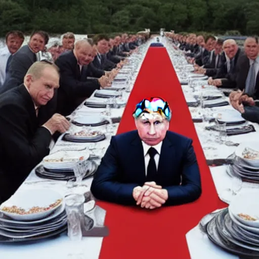 Image similar to vladimir putin on a very very very very long table