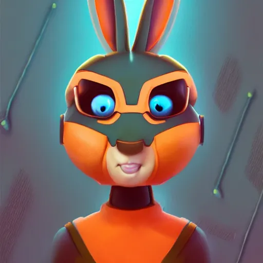 Image similar to portrait of a super cute cyberpunk bunny, a carrot, pixar, zootopia, cgi, blade runner. trending on artstation