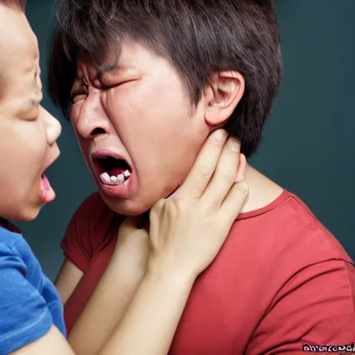 Image similar to mother scold her son. he cry