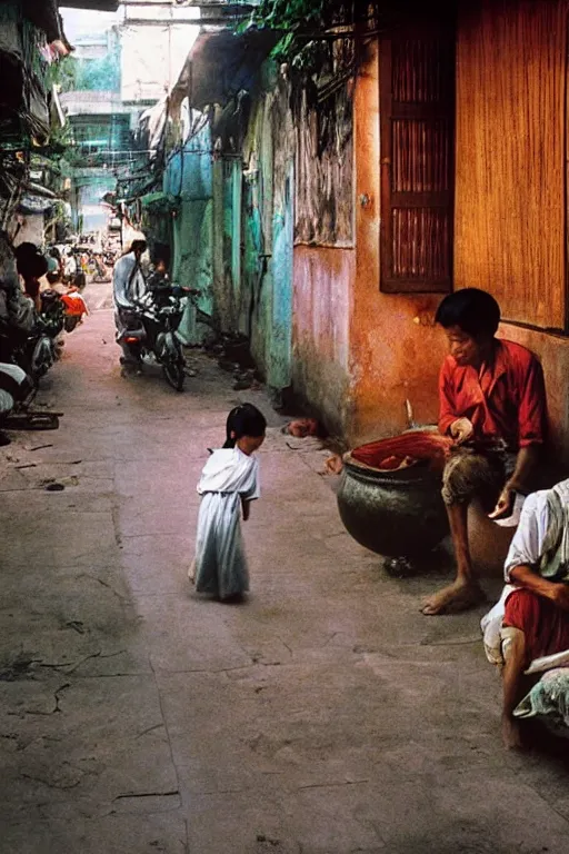 Prompt: poor vietnamese, ultradetailed, volumetric lighting, art by steve mccurry