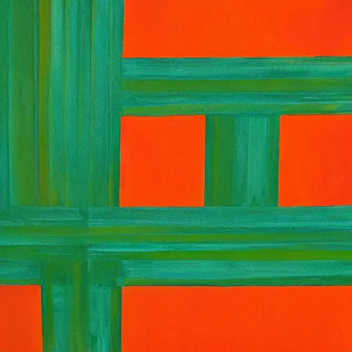 Prompt: orange on top, green on bottom, abstract