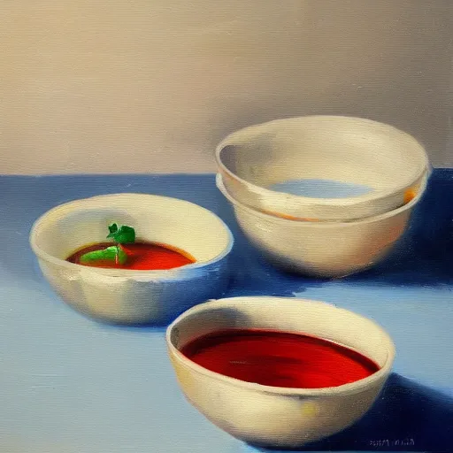 Image similar to a robotic soup bowl, oil painting, pale colors, high detail, 8 k, wide angle, trending on artstation,