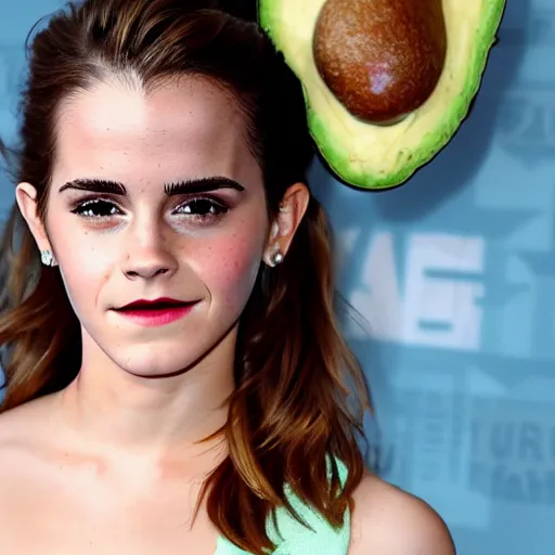 Image similar to emma watson with the body of an avocado