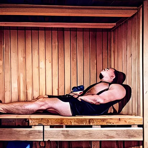 Image similar to photo of redneck washing himself in sauna