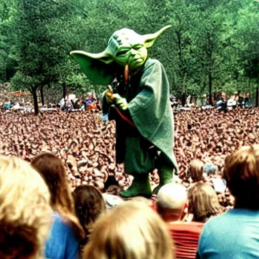 Image similar to yoda performing at woodstock