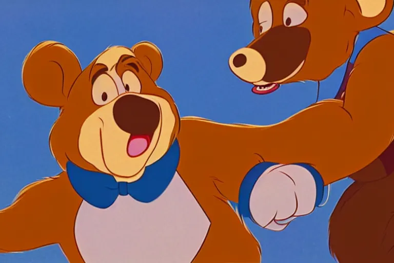 Prompt: film still vintage disney animation style of the main character bear in the classic disney film talespin