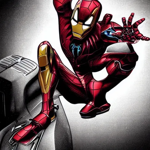 Image similar to iron man except he's venom (spiderman), amazing comic book illustration