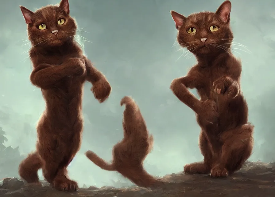 Prompt: muscular anthropomorphic brown brown brown cat, standing up, cute, fantasy character art by Greg Rutkowski, HD render 4k