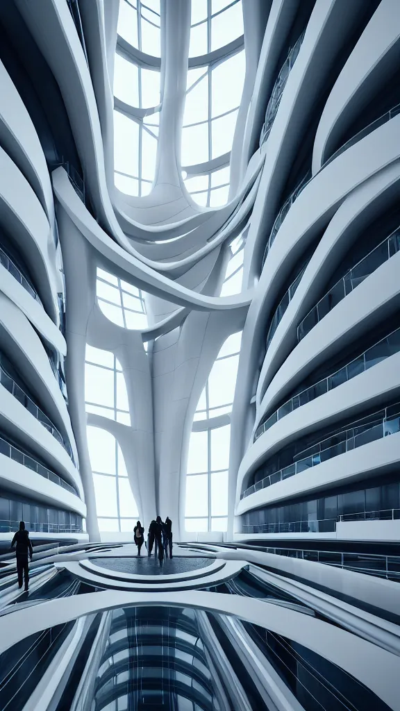 Image similar to the inside of a very tall building, big pods, big windows, octane render, warm colour scheme, white, cyberpunk architecture by zaha hadid, cinematic, scenery, unreal engine, render, cgsociety, modernism, futuristic, artstation, sci - fi, high detail, high quality, close up angle, people walking