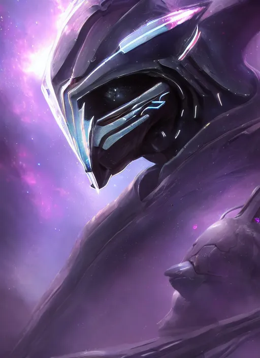 Image similar to cinematic close shot, cosmic sized proportional stunning beautiful hot female warframe, detailed sleek robot mecha female dragon head, metal ears glowing purple oled eyes, mawshot, sleek silver armor, floating in empty space, nebula sized, epic proportions, epic size, epic scale, furry art, dragon art, giantess art, warframe fanart, furaffinity, deviantart