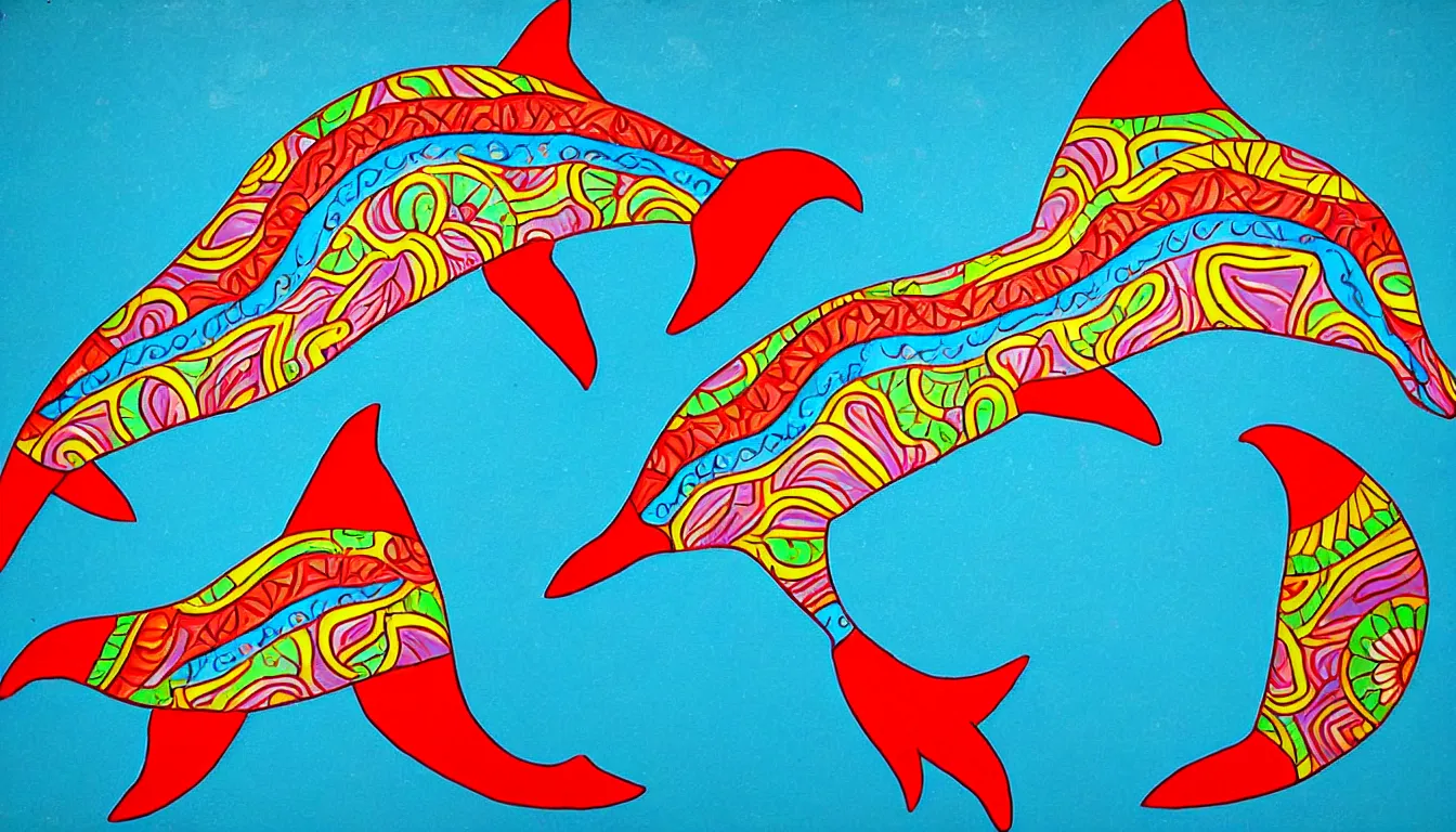 Image similar to a dolphin in the style of mexican folk art