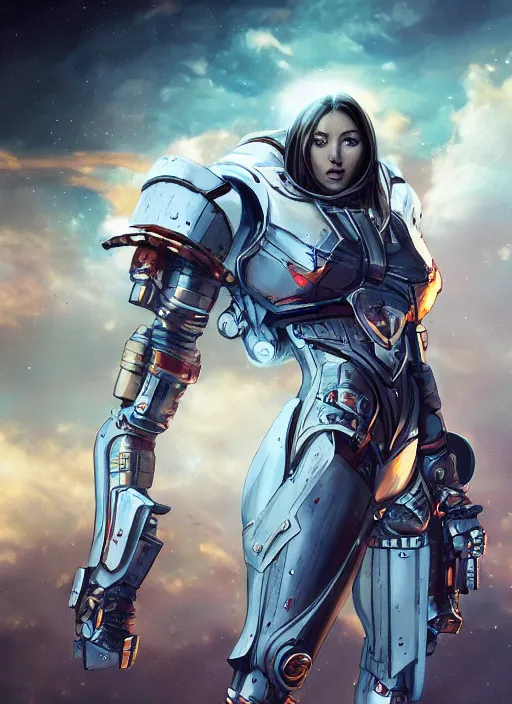 Image similar to hyper realistic photography, space paladin techno crusader girl, metabaron, full body, rule of thirds, human proportion, good anatomy, beautiful face, conceptart, saturated colors, cinematic, juan gimenez, redshift, octane