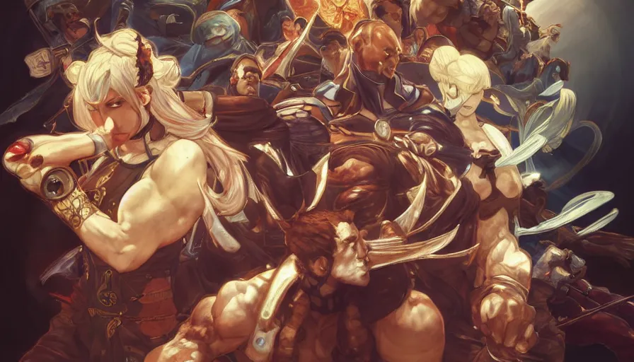 Prompt: perfectly-centered-Portrait of fighting game characters, intricate, highly detailed, digital painting, artstation, concept art, smooth, sharp focus, illustration, Unreal Engine 5, 8K, art by artgerm and greg rutkowski and alphonse mucha