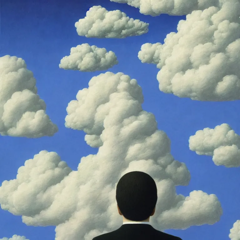 Prompt: cloud - man, by rene magritte, centered, detailed painting, hd, hq, high resolution, high detail, 4 k, 8 k