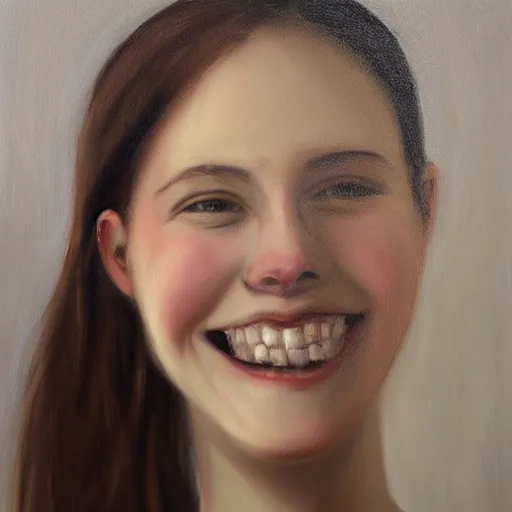 Prompt: portrait painting of woman from scandinavia, 2 0, years old, daz, occlusion, smiling and looking directly, brushstrokes, white background, art