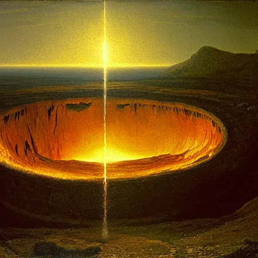 Prompt: a painting of the end of all time, there is a giant hole forming in the earth leading to the core of the earth and millions are being burned alive by the fire coming out of the hole, 8 k, by francis danby