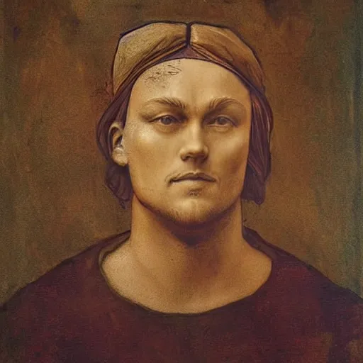 Prompt: portrait en buste of Leonardo di caprio, painting art